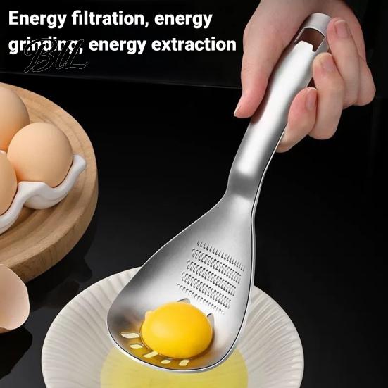 Non Slip Handle Cooking Spoon Stainless Steel Grinding Spoon, Multifunctional Kitchen Gadget, Garlic Ginger Heavy Duty Metal Utensil Mashing/Egg
