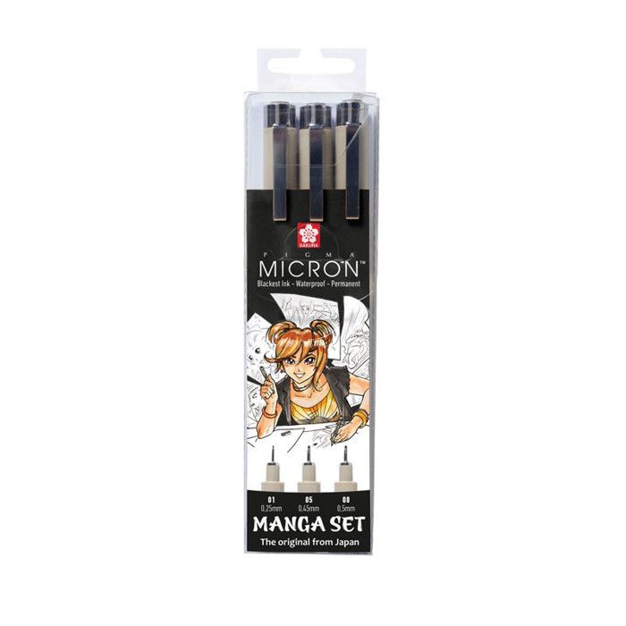 Felt-tip Pen Set - SAKURA - PIGMA MICRON - Case of 3 Pieces - 3 Line Widths - Lightfast