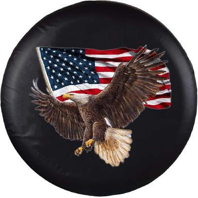 Spare Tire Cover, Wheel Cover With American Eagle USA Flag PVC Leather Waterproof Dust-Proof Universal Fit For Jeep Trailer RV SUV Camper Vehicle (15