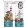 Ancient Lighthouse Sailing Ship Line Bedroom Transparent Sheer Curtains Holiday Decoration Window Voile Tulle Curtain
