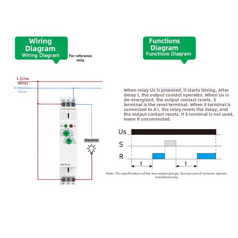 GRT6-A1 Single Function Time-Relay 1SPDT Adjustable Power On Timer Delay Relay Wide Adjustable Timing Range (0.1s – 10 Days)