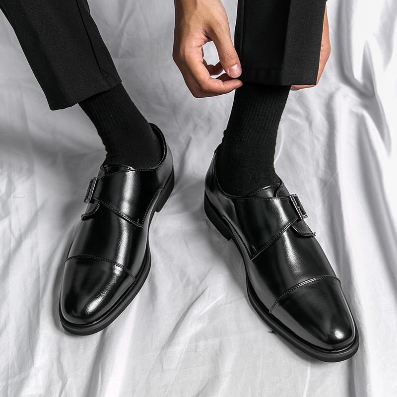 Fashion High Quality Brand Men's Leather Casual Shoes Pointed Banquet Dress Shoes High-end Elegant Brown Men's Business Work Shoes