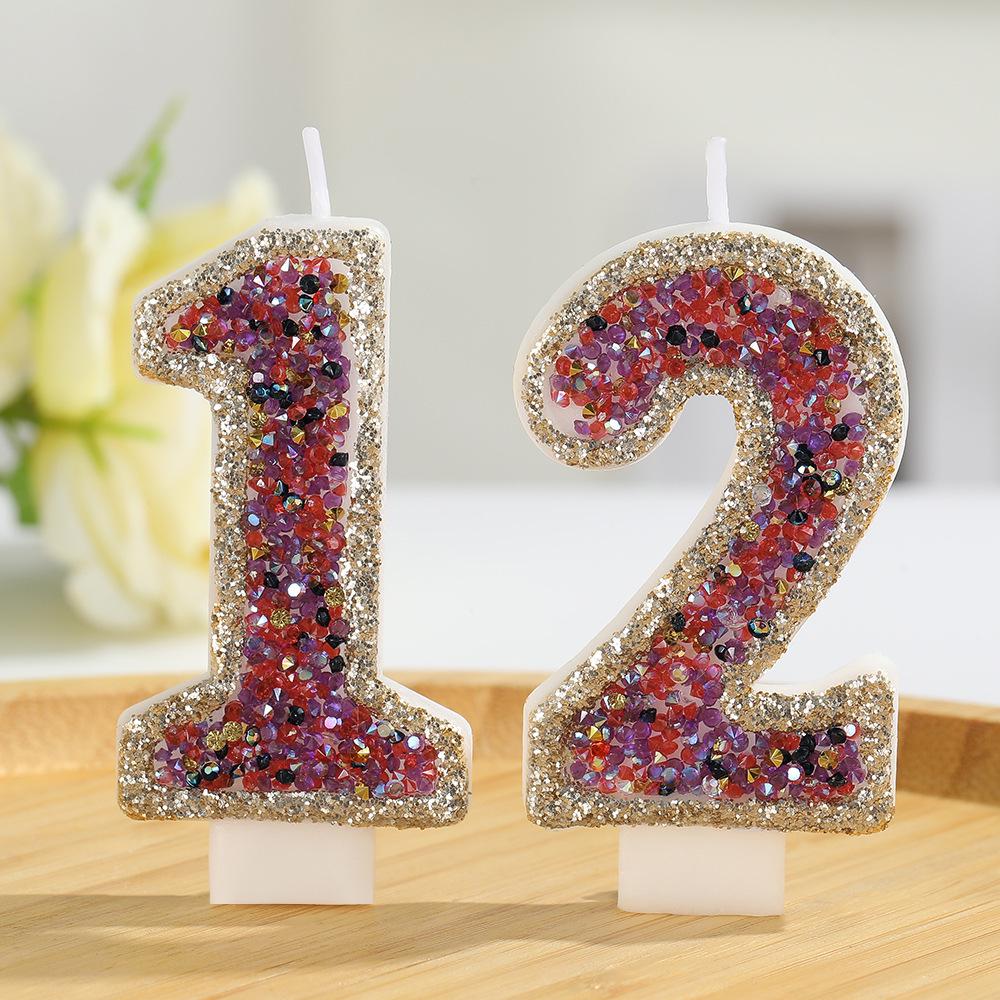 Champagne Glittering Seven-Color Luxury Number Candles for Birthdays