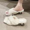 Fashion High Heels Slippers Women Square Toe Heeled Sandals Designer 2025 Summer New Shoes Fur Fashion Party Slingback Woman Flip Flops