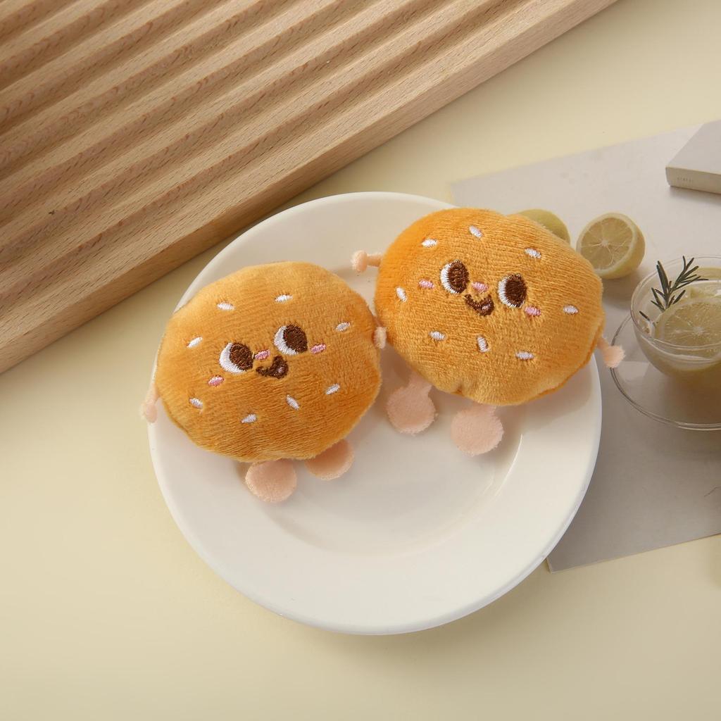 Cartoon Plush Pendant: Cute Brooch Keychain with Hamburger, Fries, Toast, Chicken Leg Figures.