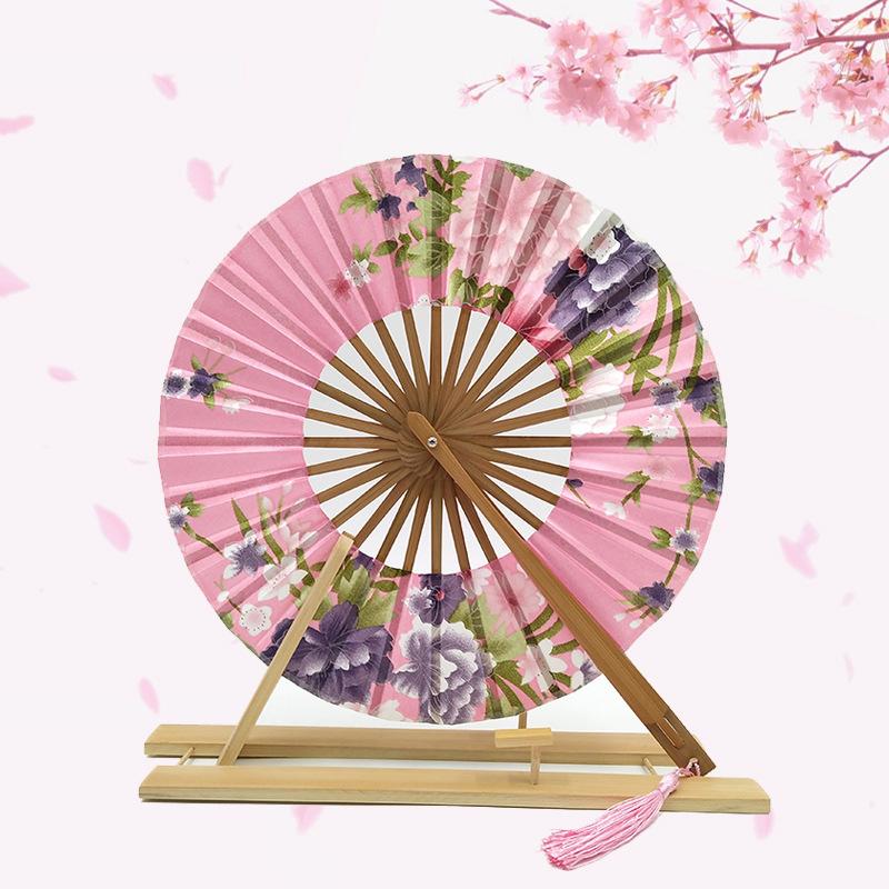 Japanese Sakura Flower Printed Fans Folding Fans Ancient Tassel Round Hand Fan Dance Performance Photo Prop Wedding Party Decor