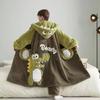 Bata de Coral para Hombre Invierno Polar Grueso Cálido Versión Coreana Holgada Larga Dibujos Animados Bata de Baño Pijama de Franela Hombre