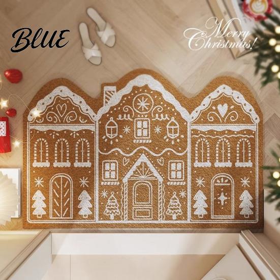 Festive Floor Mat Vintage Living House Dirt Rug Gingerbread Christmas Entrance Scrubber Washable Space Holiday