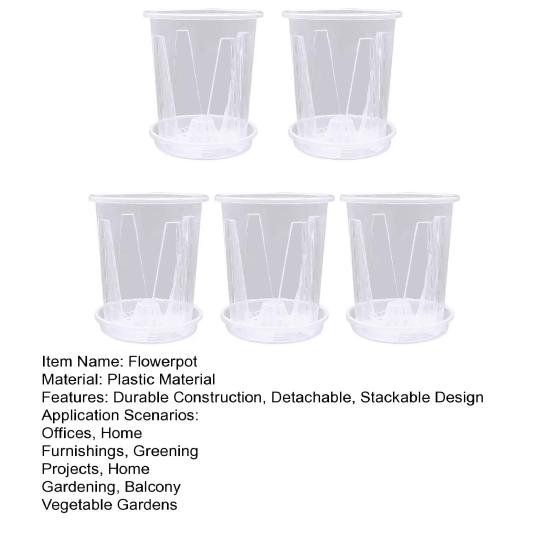 5Pcs Self Watering Flowerpot with Detachable Design Plastic Hydroponic Planter Home Garden Water Storage Pots