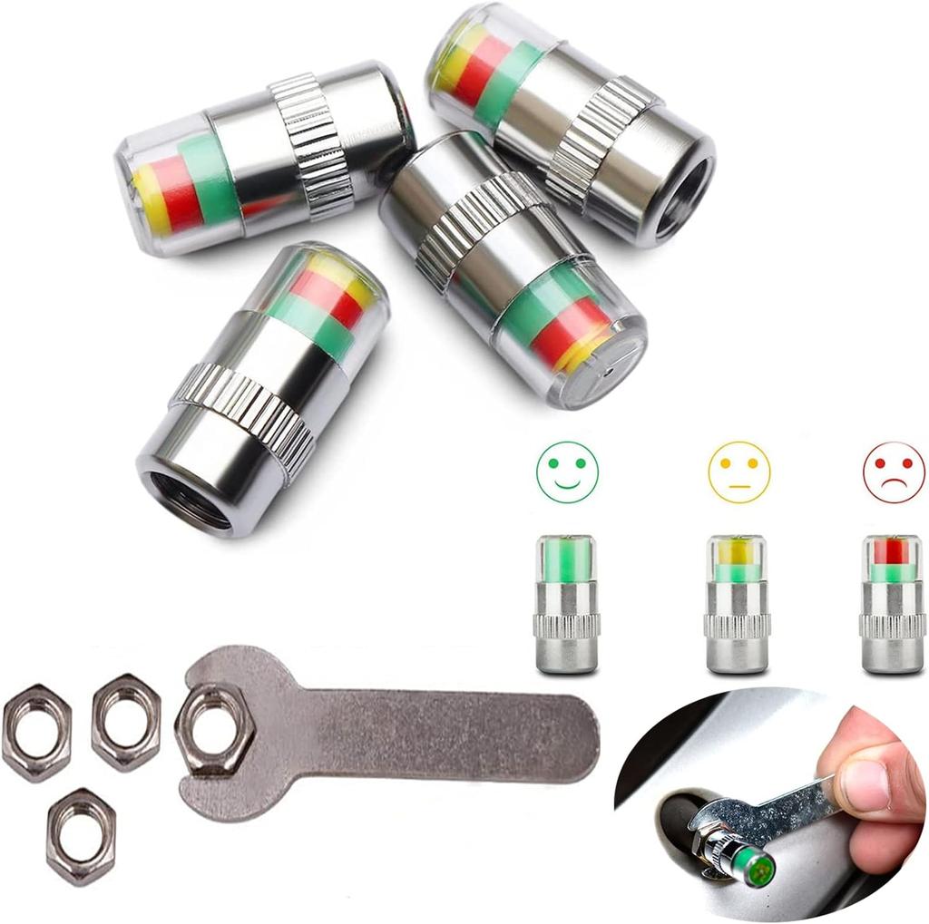 4Pcs Tire Pressure Gauge Caps: Fuel Saving Air Pressure Monitor, Visual 3-Color Alert Sensor, External Tpms Valve Cap For Truck