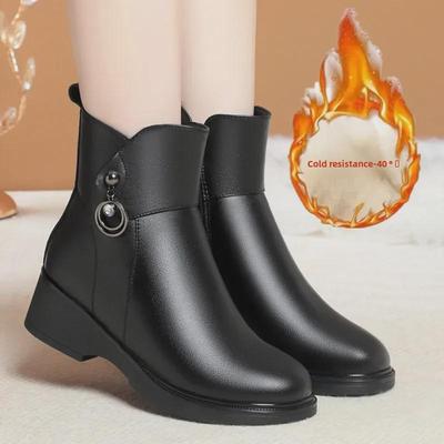 Winter Women's Plus Size Warm Leather Boots with Thick Heel and Velvet Lining