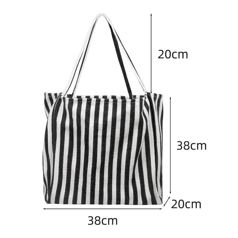 Women s striped canvas bag shoulder large capacity canvas tote bag simple small fresh tote bag fashionable and versatile