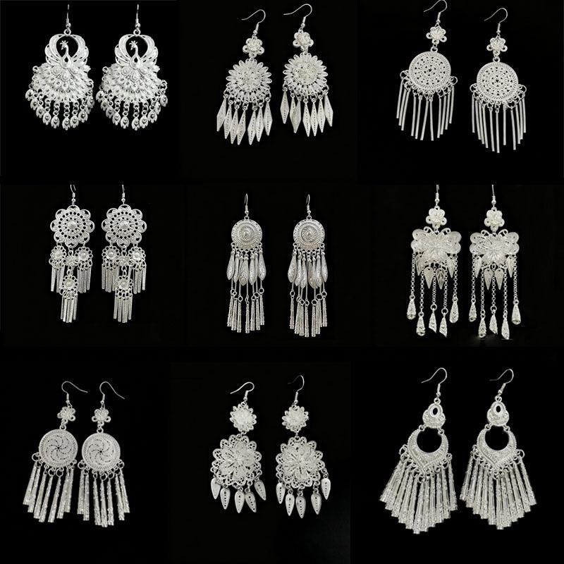 Ethnic style earrings Alloy silver-plated Miao ethnic minority Dong Yi earrings Earrings