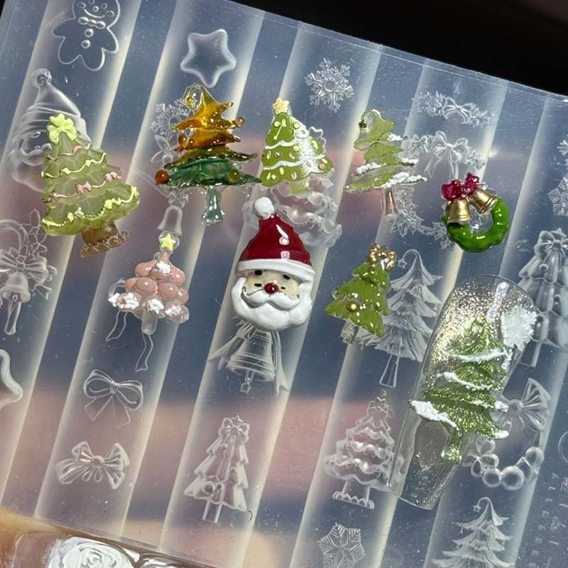 WTEMPO Christmas Silicone Nail Art Mold High Transparency Curved Surface Design DIY Manicure Accessories Template Tool for Nail Surface Decoration