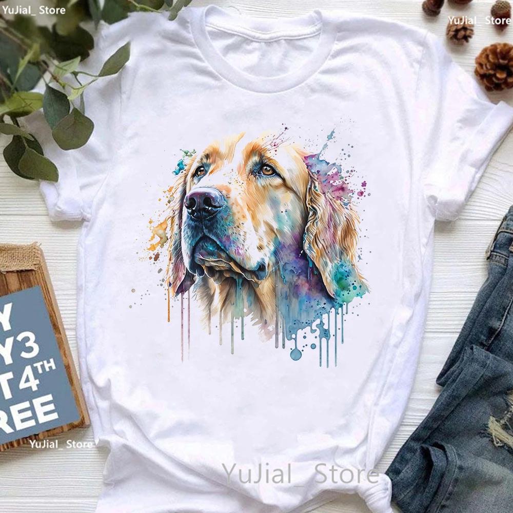 Golden Retriever Hunting Dogs Animal Print T Shirt For Girls Australian Shepherd Dog With Flower Tshirt Unisex Harajuku Shirt