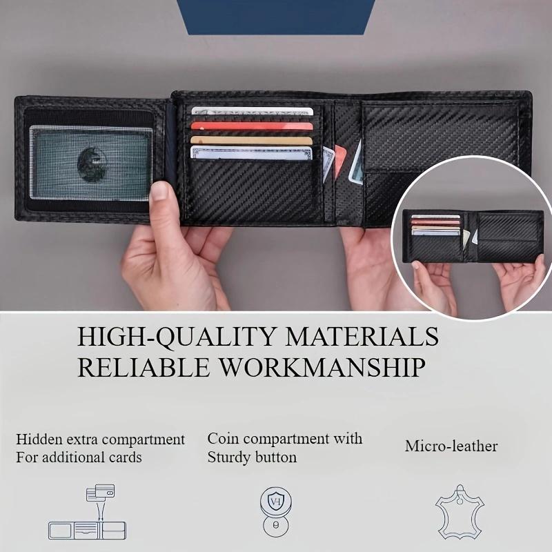 New Men's Wallet with Coin Pocket RFID Protection Carbon Fiber Wallet for Men