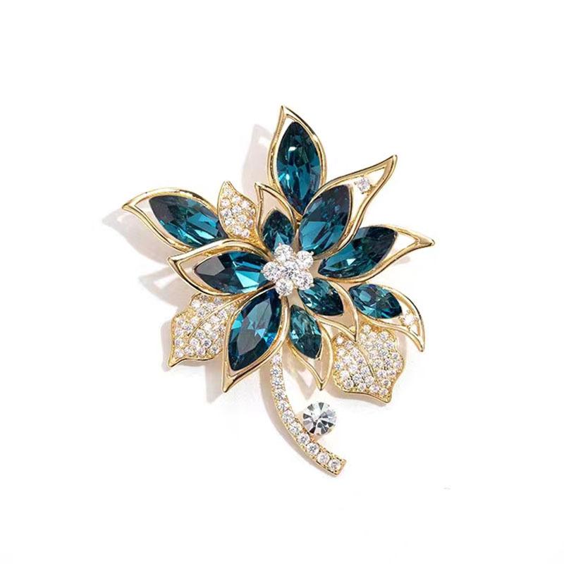 Modrá křišťálová květinová brož Brož Pin příslušenství Špičkové doplňky ke kabátu Špičkové doplňky Dámské