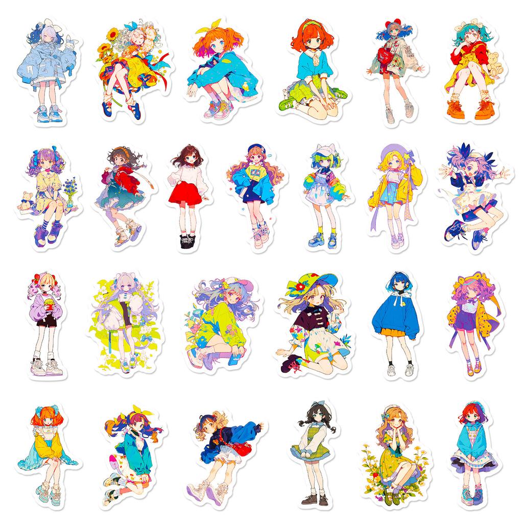 50 2D Cartoon Beautiful Girl Stickers Japanese Loli Stickers DIY Laptop Suitcase