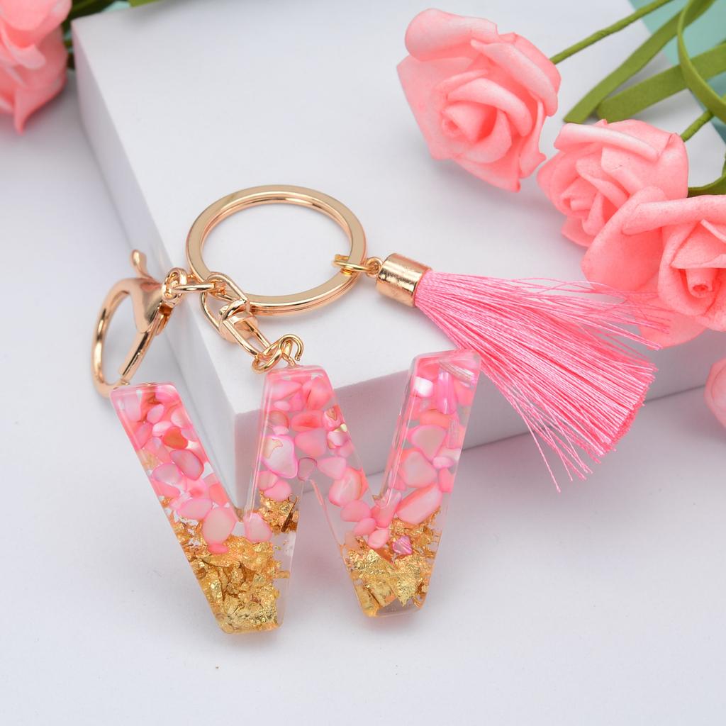 Jewelry Ornament Resin Material Alphabet Key Chain Glitter Keyring Bag Pendant Letter Keychain