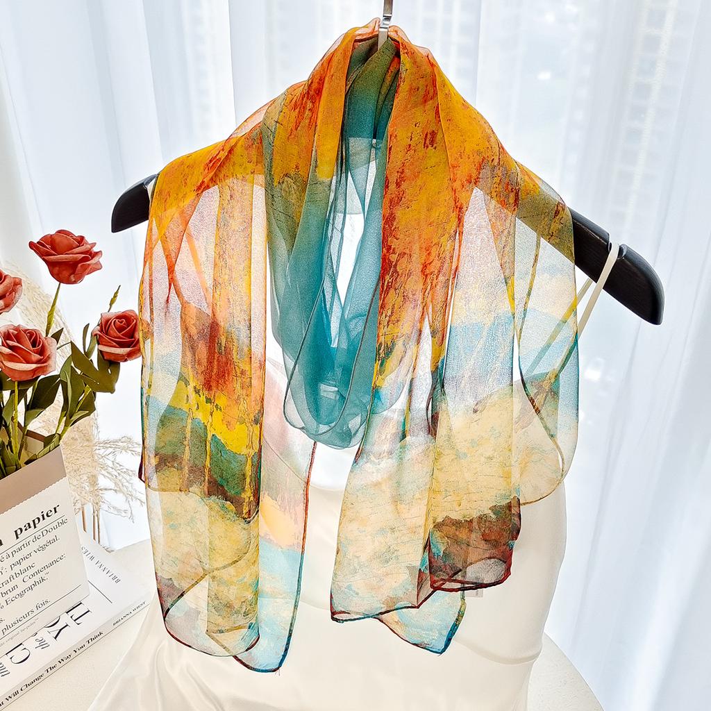 Sunscreen Long Silk Scarf Thin Simulated Silk Spring/Summer Decorative Women's Printed Scarf