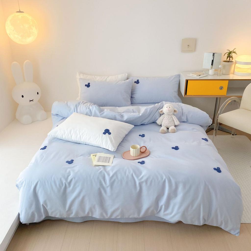 100 % reine Baumwolle Bett Vier-Teile Bettlaken Bettbezug Kissenbezug Hautfreundlich und Atmungsaktiv Vier Jahreszeiten