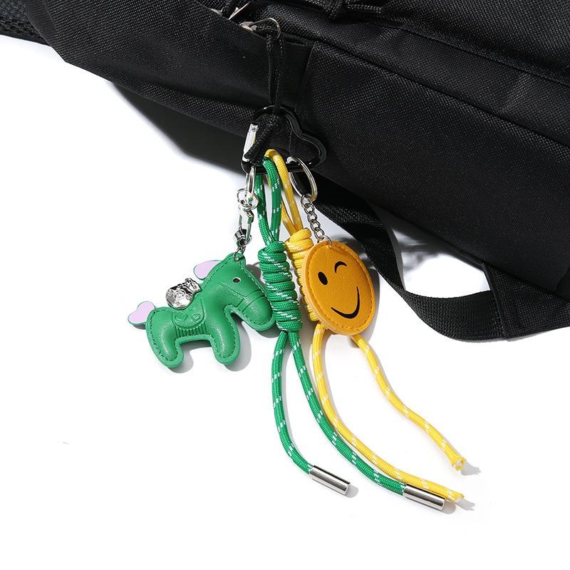 Smiley Face Leather Keychain Double-sided Schoolbag Pendant Small Pendant High-end Creative Exquisite Leather Car Key Chain