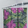 Modern Style Floral Print Shower Curtain for Bathroom Decor – Pink Hibiscus Green Leaves Pattern In Blue Watercolor Effect 72 X