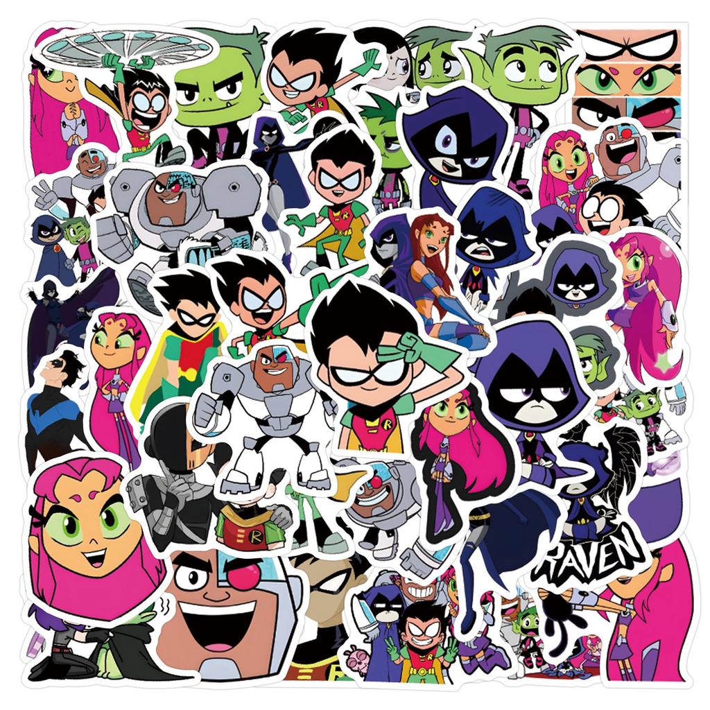 Teen Titans Cartoon Stickers: 60-Piece Pack for Journals, Water Bottles, Laptops - Waterproof and Decorative.