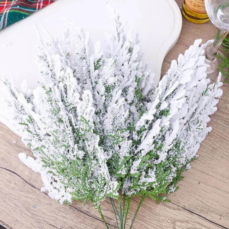 Artificial Pine Needles Branches Christmas Ornament Snowflake Simulation Green Plant Decoration Xmas Tree New Year Party Decors