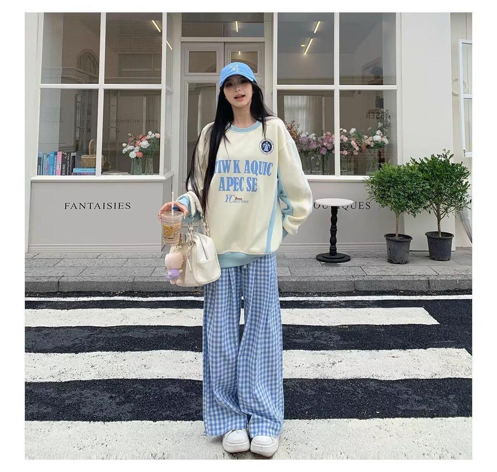 Damen Koreanische Karohose mit hohem Bund - Frühling/Sommer 2025, Vielseitiger Weitbein-Stil