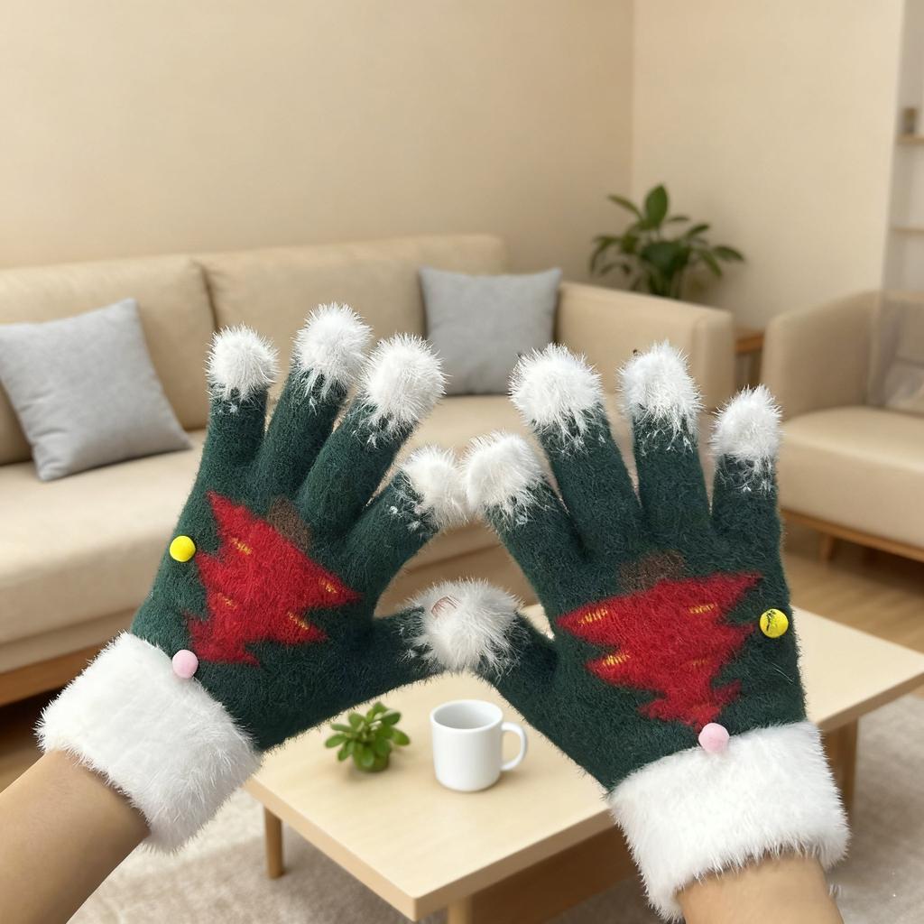 Christmas new children's warm knitted gloves cute cold-proof finger boys and girls baby