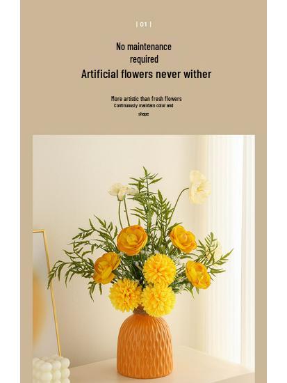 Elegant High-End Artificial Flowers with Ceramic Vase Decor – Luxurious Living Room Arrangement