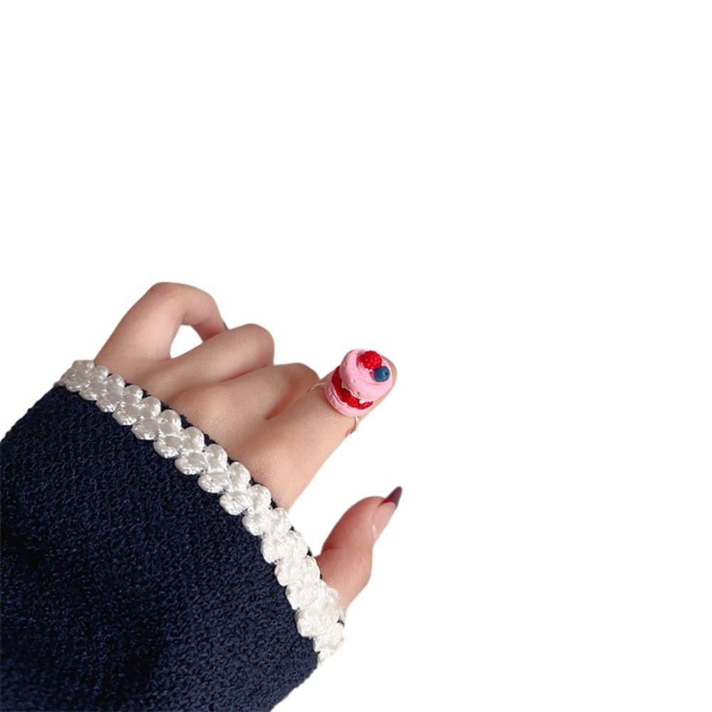 Cute Cream Chocolate Ring Cake Shape Fruit Cake Ring Fashion Strawberry Cake Ring  Girls