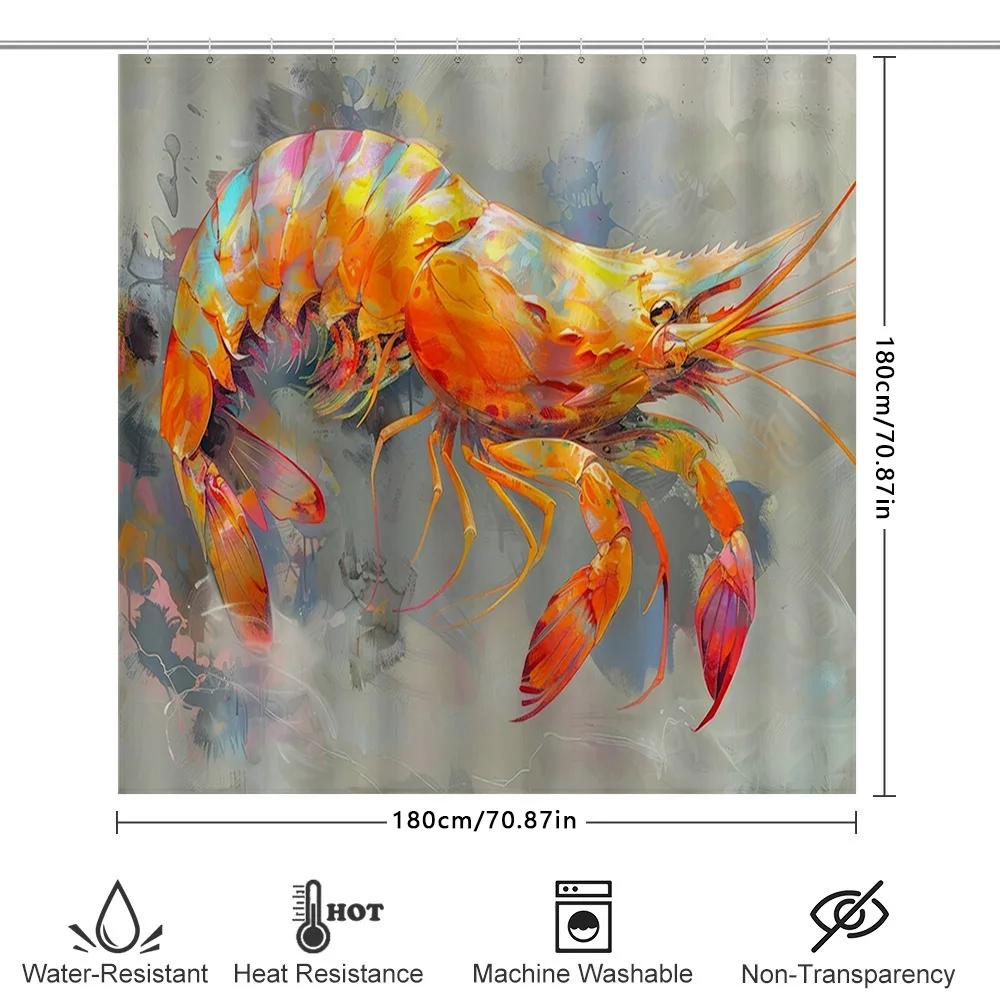Artistic Shrimp Shower Curtain High-Quality Waterproof Printed Bathroom Decor Set For Home Decoration Multi-Colorful