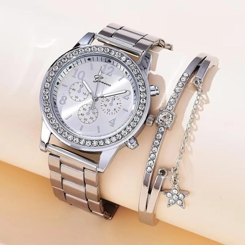 1 Set Montres-bracelets à Quartz pour Dames Montre-bracelet de Mode Montre Habillée Montres Femmes Diamants en Cristal Montre Or Femmes Montre Femme Actualités