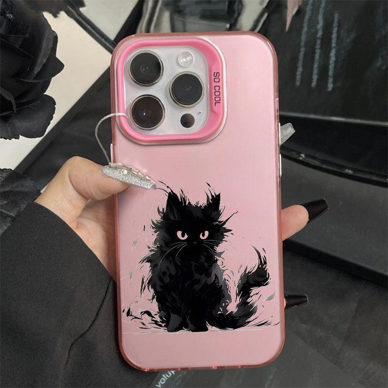 Cute little black cat for iPhone16 Pro mobile phone case Apple 15 simple wind 14 anti-drop 13/12/11 new X