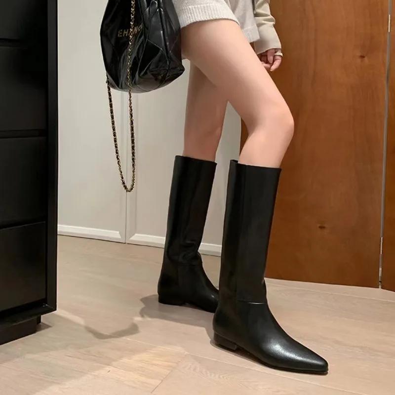 Fashion Ladies Shoes 2024 Knee-High Women's Boots Elegant Modern Boots Women Sewing Pointed Toe Med Heel Slip on Fashion Shoes Women