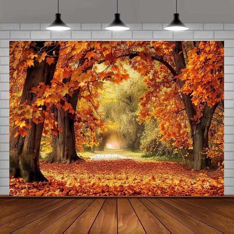 2D Family Photo Booth Backdrop with Warm Autumn Landscape