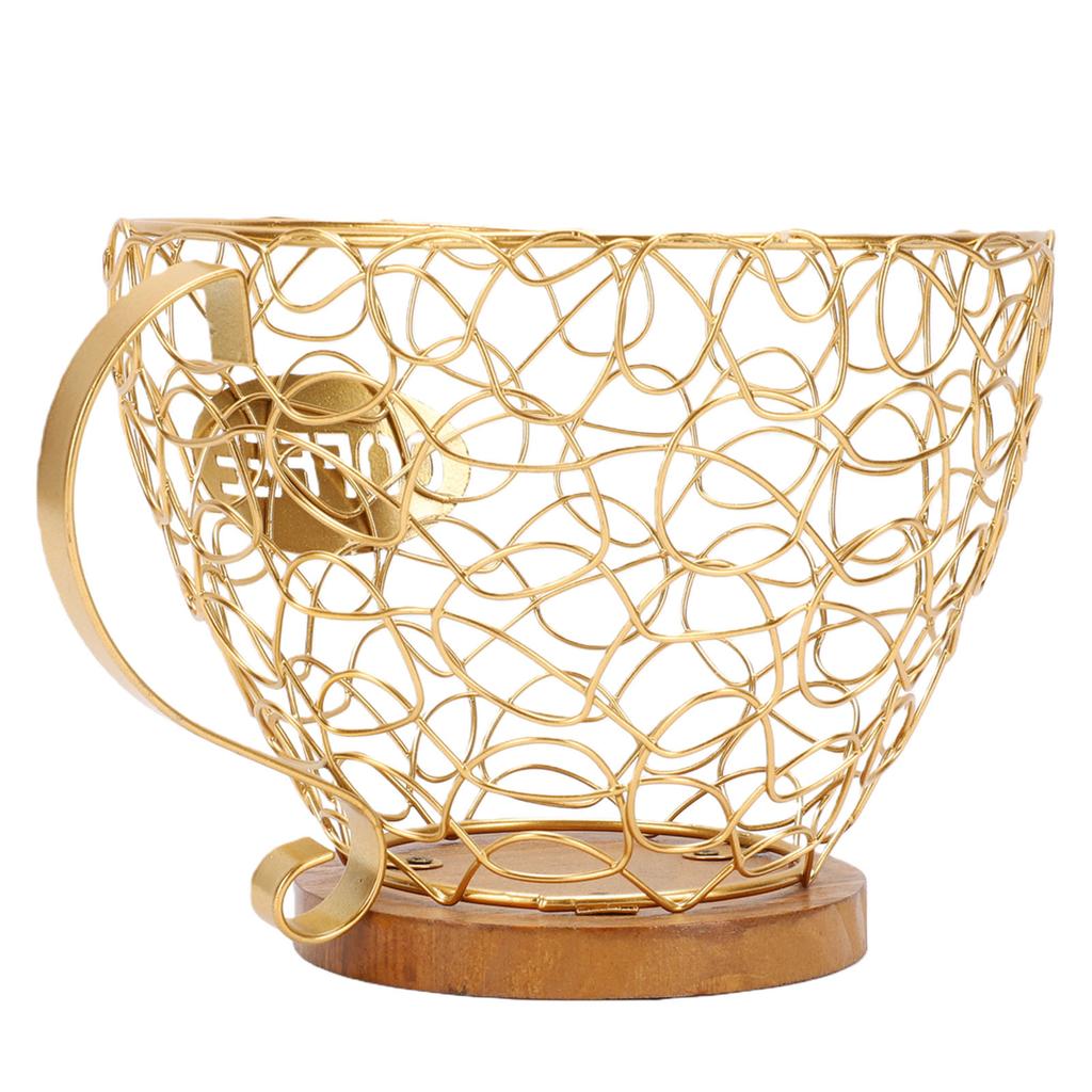 Coffee Pod Holder   Metal Coffee Capsule Storage Basket with Wood Base for Kitchen Countertop