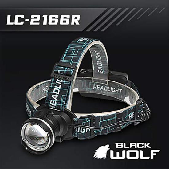 BLACKWOLF Zoom LED 750 Kompatibel mit Cree Leistungsstarkes Arbeits 18650 Akku 2166R Stirnlampe, Lumen, Wiederaufladbar, XM-L2 Zoom, Licht, Wasserdicht,