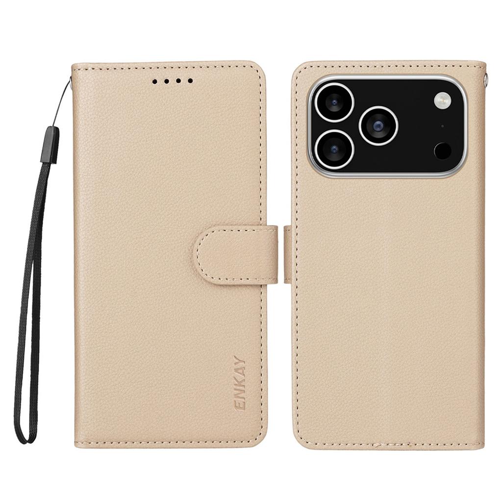 For iPhone 17 Pro Wallet Case with Strap RFID Blocking Leather Stand Phone Cover