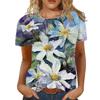Summer Round Neck 3D Floral Pattern Printed Top Fashionable Casual Short Sleeved Women's T-shirt