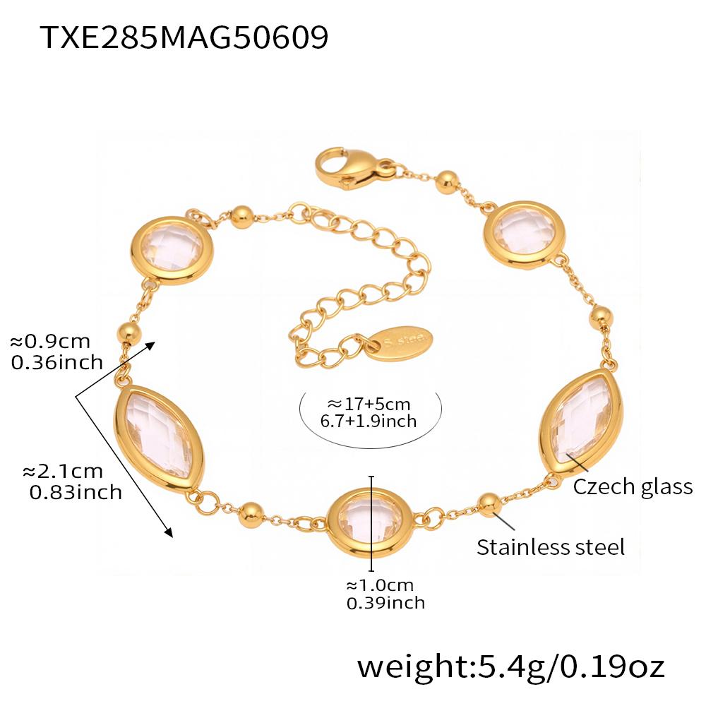 Stainless Steel Chain Bracelet With Shiny Fusiformis And Round Faceted Czech Crystal Glass For Women Luxury Women's Bracelets