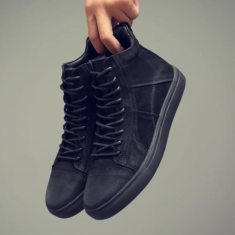 Fashion New Men Basic Shoes Winter Plush Snow Boots Genuine Leather Ankle Boot Men's Black Sneaker Footwear Fashion Motocross Big Size