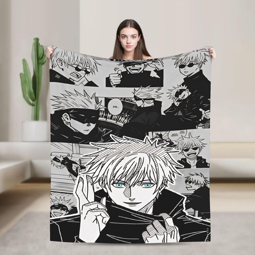 Anime Satoru Gojo Blanket  Airplane Travel Flannel Bedding Throws For Couch Chair Warm Custom Quality Bedspread Birthday Gift