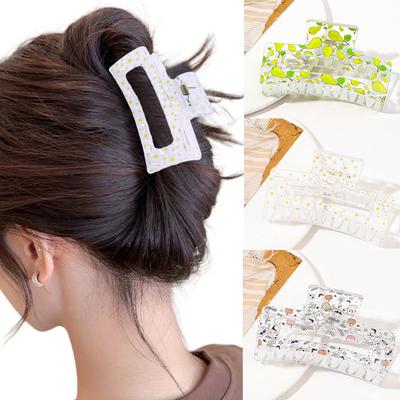 New Korean Women Print Flower Hair Claw Crab Print Hairpin Plastic Hair Clip Clamps Large Size Hair Accessories Girl Halloween