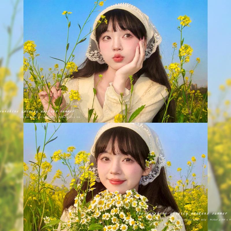 Ins Style High-end Triangular Headscarf for Summer Outings and Rural Style  New Retro Knitted Hollow Headscarf for Women