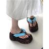 Sponge Cake Thick Bottom Wedge Slippers Women's Summer Wear 2025 New Small Retro Leopard Print Transparent High Heel One-word Drag