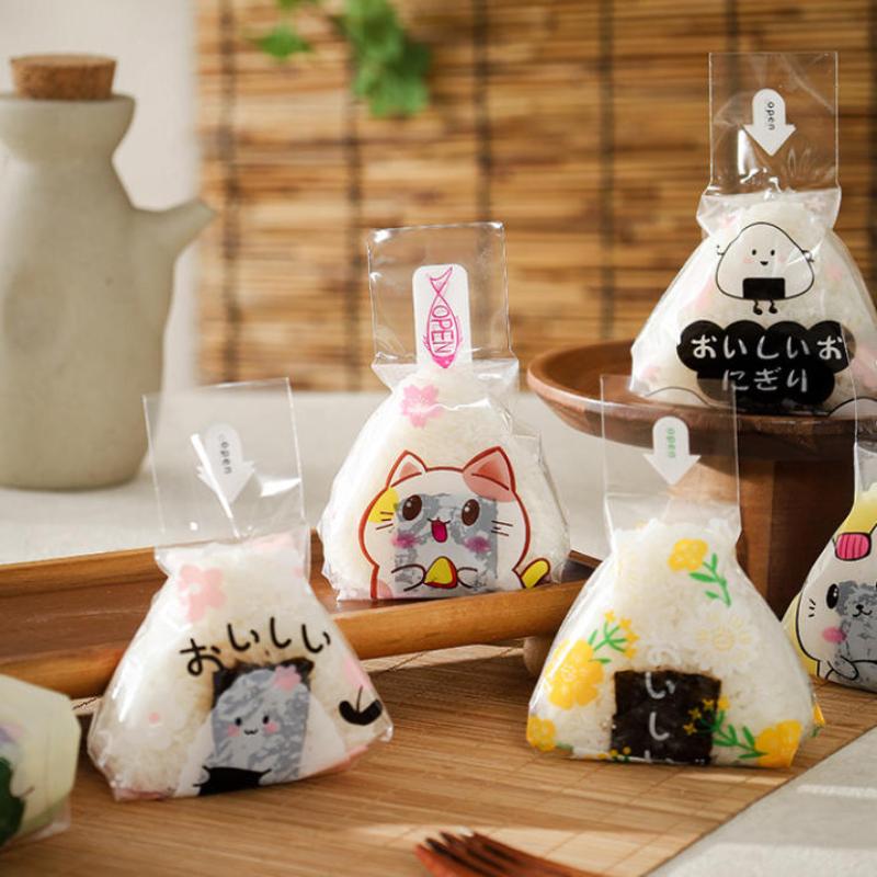 100Pcs Sushi Bags Lovely Japenese Triangle Rice Ball Disposable Packaging Bag Sushi Making Mold Bento Accessories
