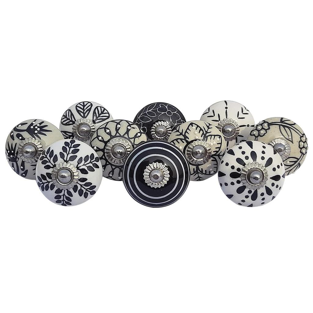 Vintage Hand Painted Ceramic Pull Knobs for Kitchen Cabinet, Door & Drawer, Wardrobe, Cupboard (Set of 10)